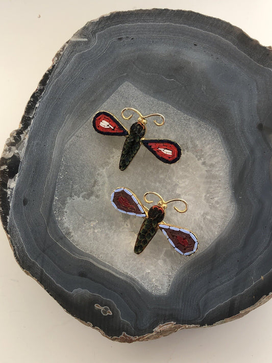 Coppia Di Spille Vintage In Micromosaico E Metallo Made In Italy