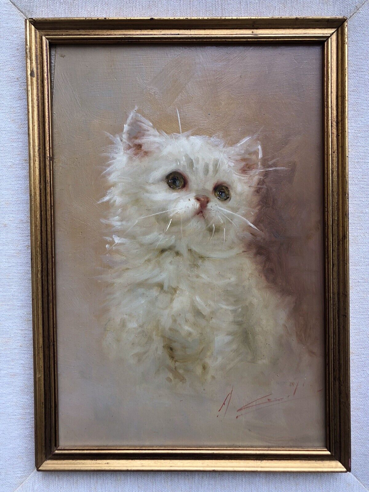 Quadro vintage-Gatto-dipinto a olio su tavola