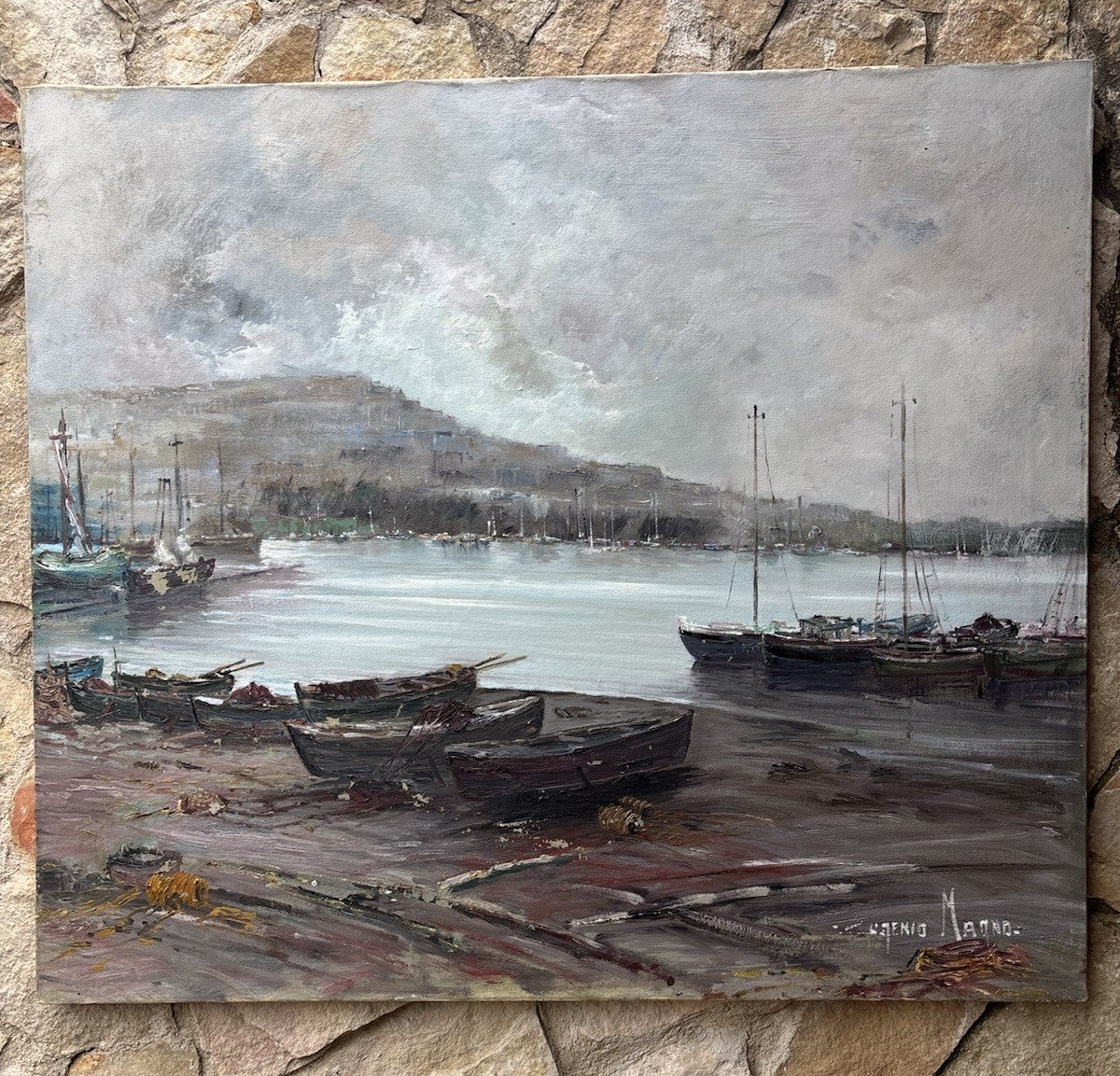 Quadro -Marina Di Mergellina- Eugenio Magno- dipinto a olio su tela