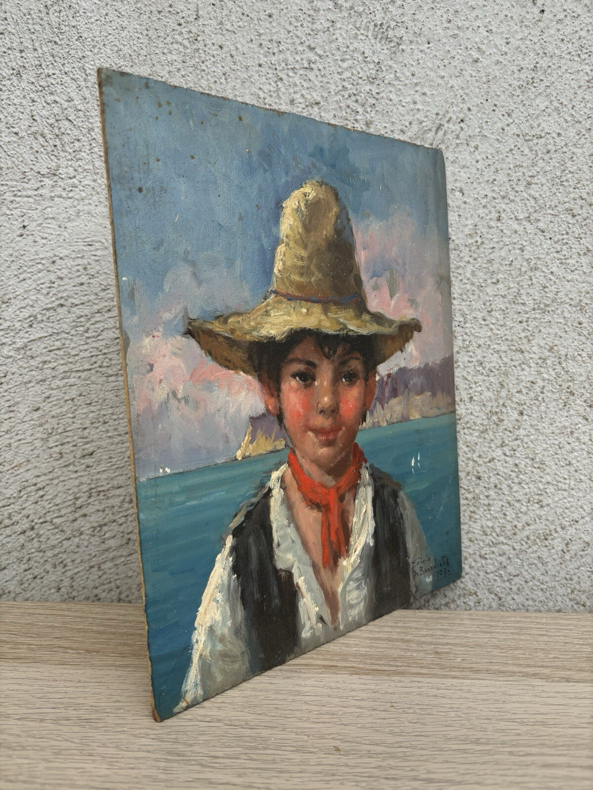 Quadro vintage -Figura Scugnizzo- dipinto a olio su tavoletta