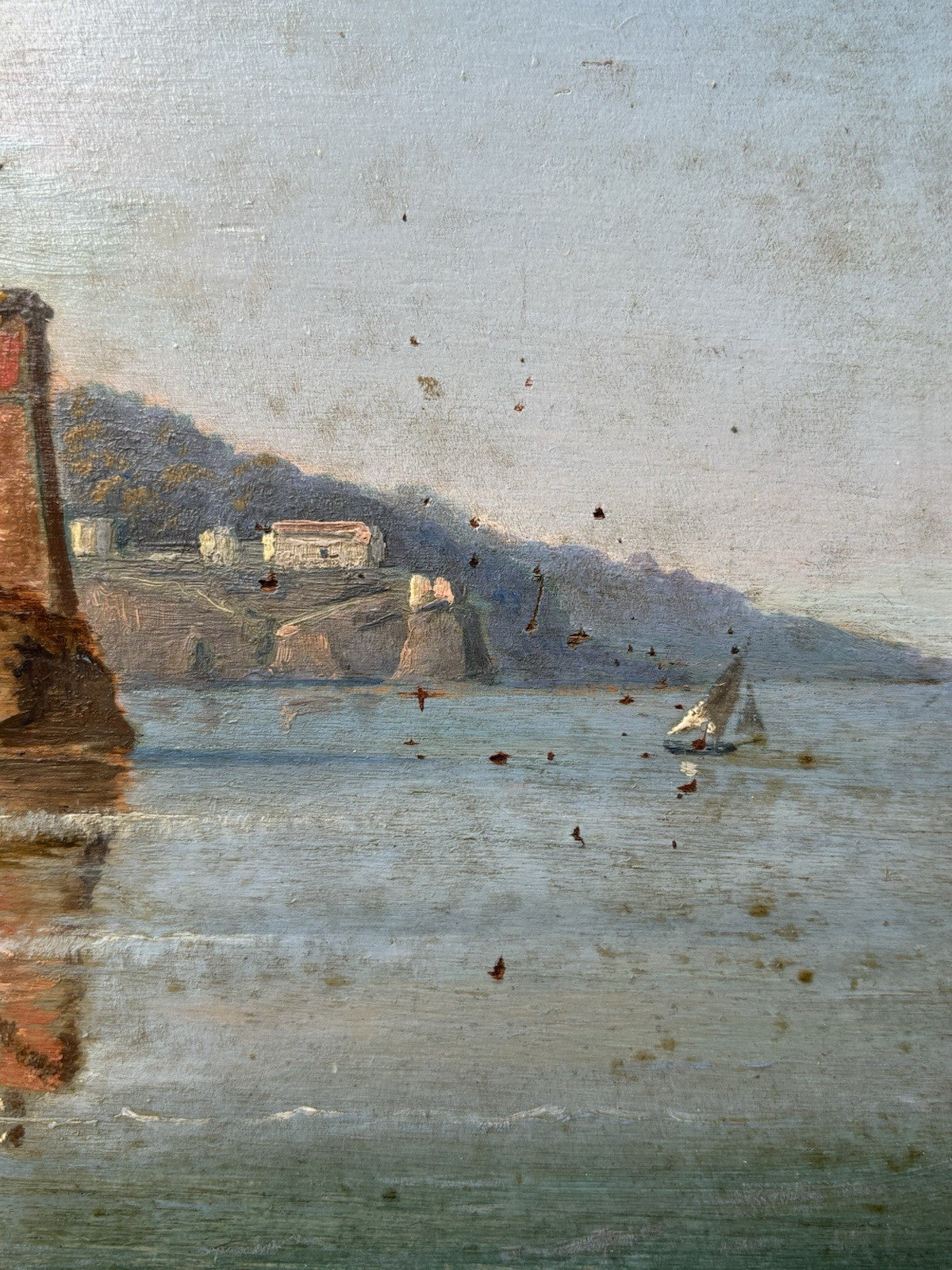 Quadro antico - Paesaggio Con Marina- dipinto a olio su tavola