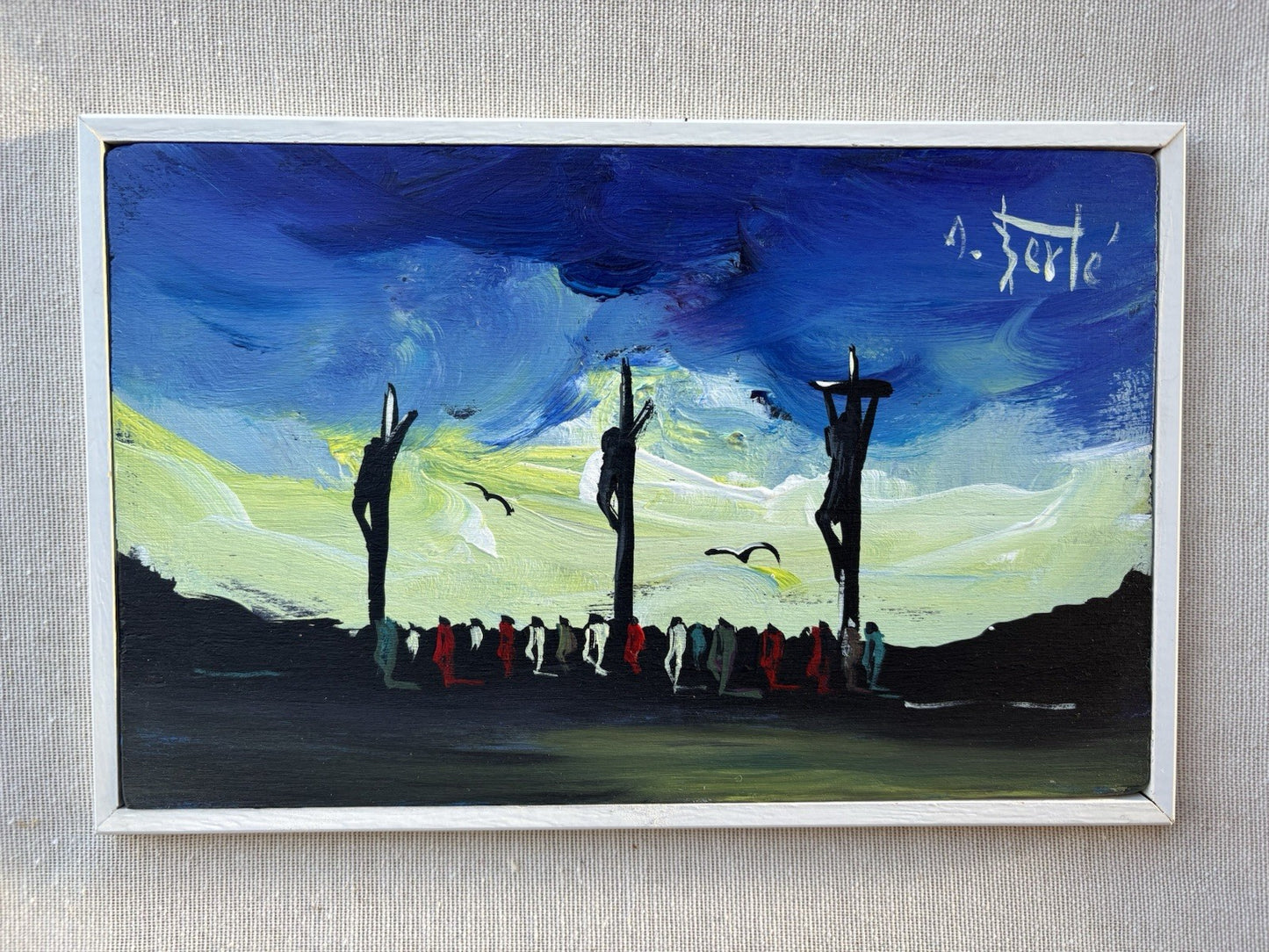 Quadro -Calvario- Antonio Bertè dipinto su tavoletta