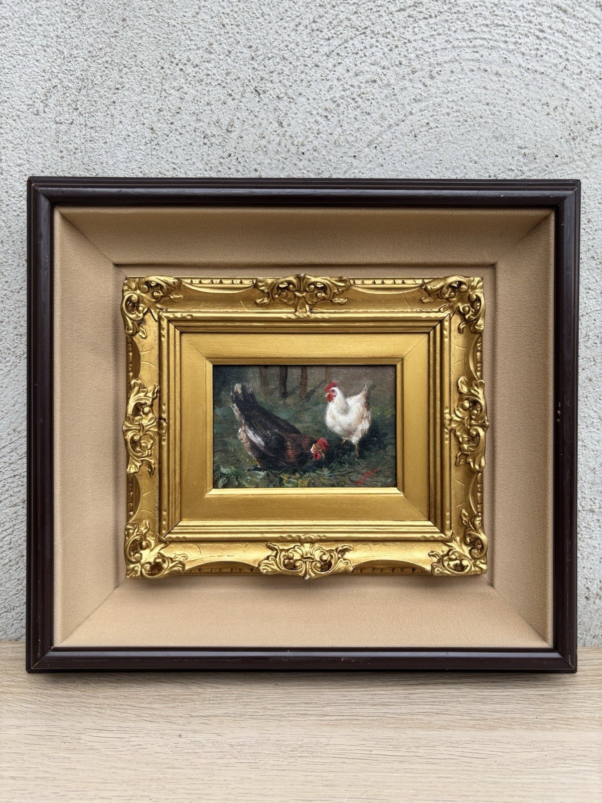 Quadro -Galline- Gianni Strino dipinto a olio su tavoletta