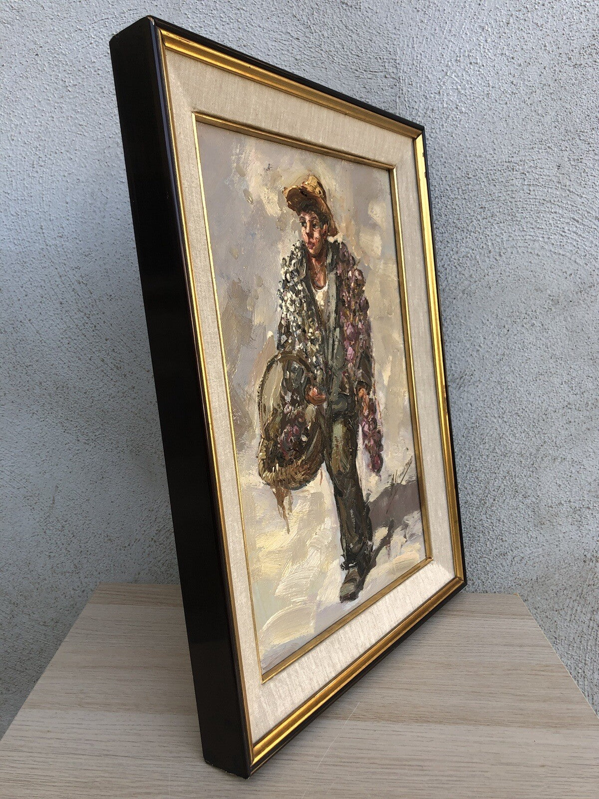 Quadro vintage -Ragazzo Con Cipolle- dipinto a olio su tavoletta