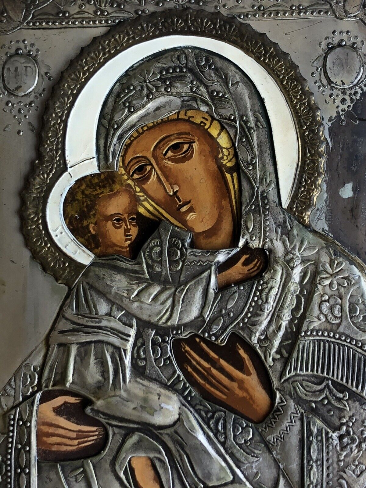 Icona Religiosa Russa Dipinta Vintage, Madonna Di Vladimir