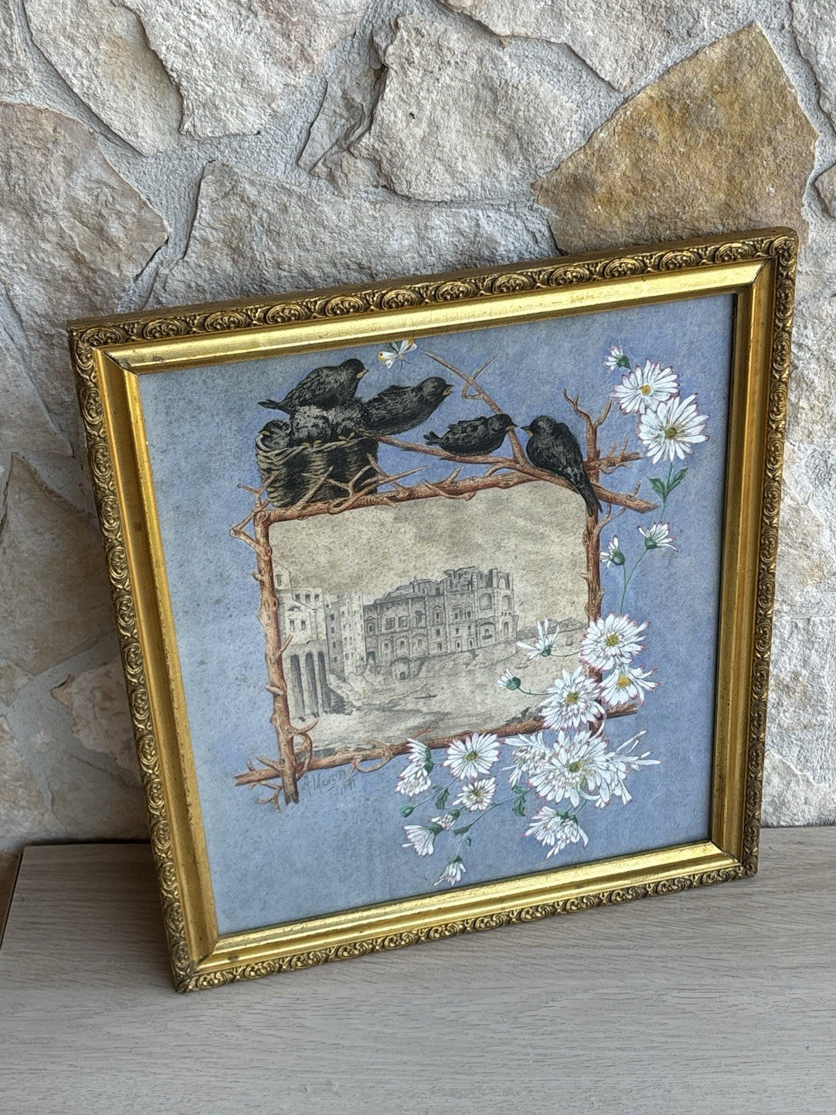 Quadro antico -Palazzo Donn’Anna- realizzato a tecnica mista