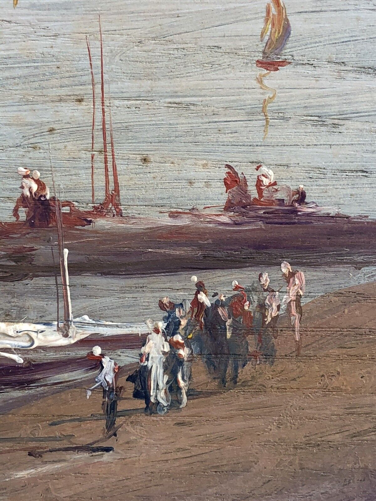 Quadro vintage -Marina Con Vesuvio- dipinto a olio su tavola