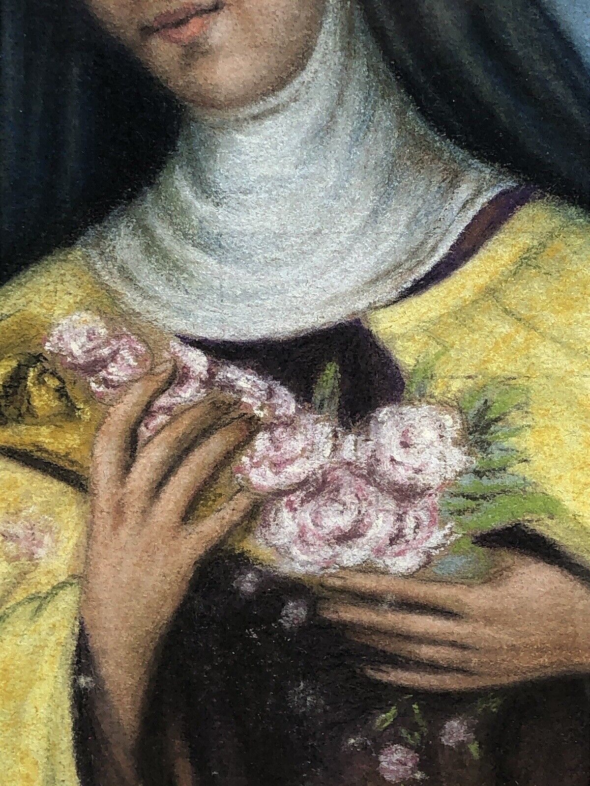 Quadro vintage -Santa Rita Da Cascia- realizzato  a pastello su cartoncino