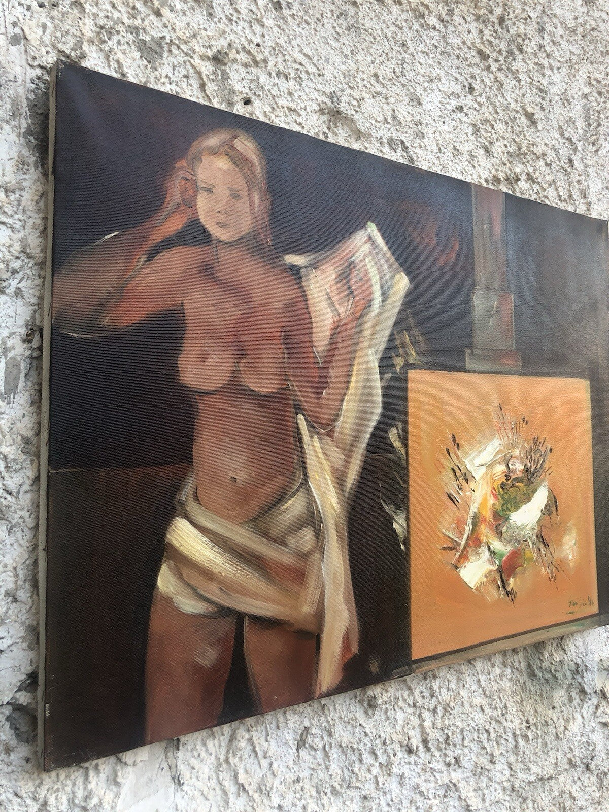 Quadro vintage -Nello Studio, La Modella- dipinto a olio su tela