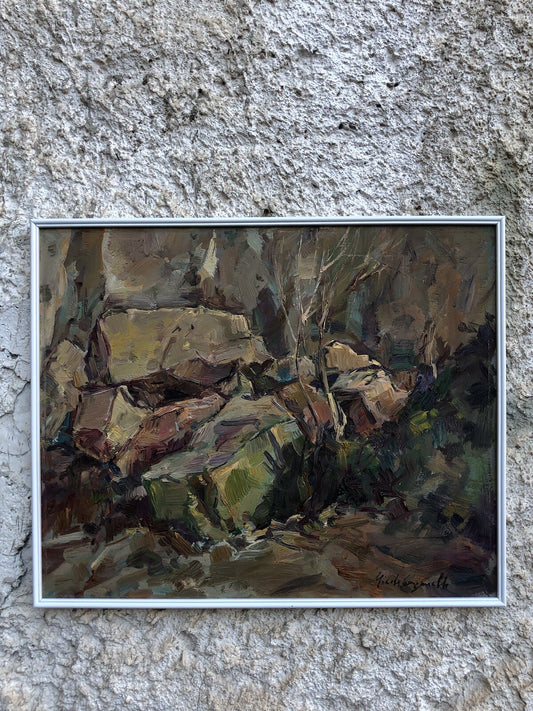 Quadro vintage -Paesaggio Montuoso- dipinto a olio su tavoletta