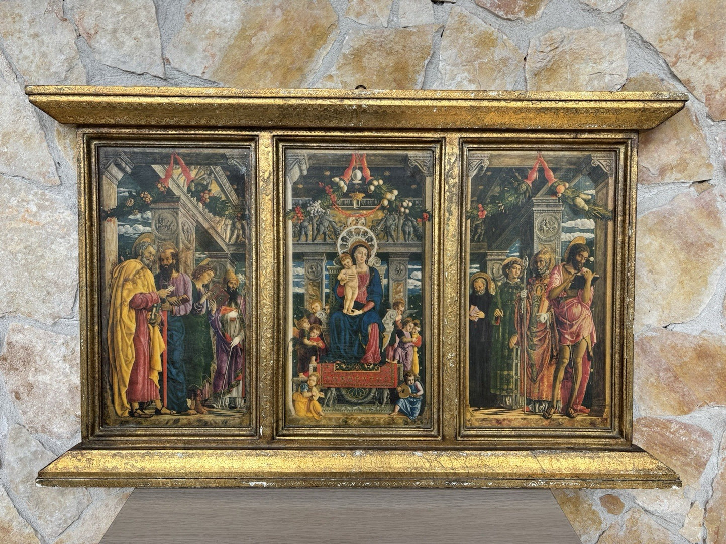 Grande Icona Religiosa Vintage In Legno Fiorentino