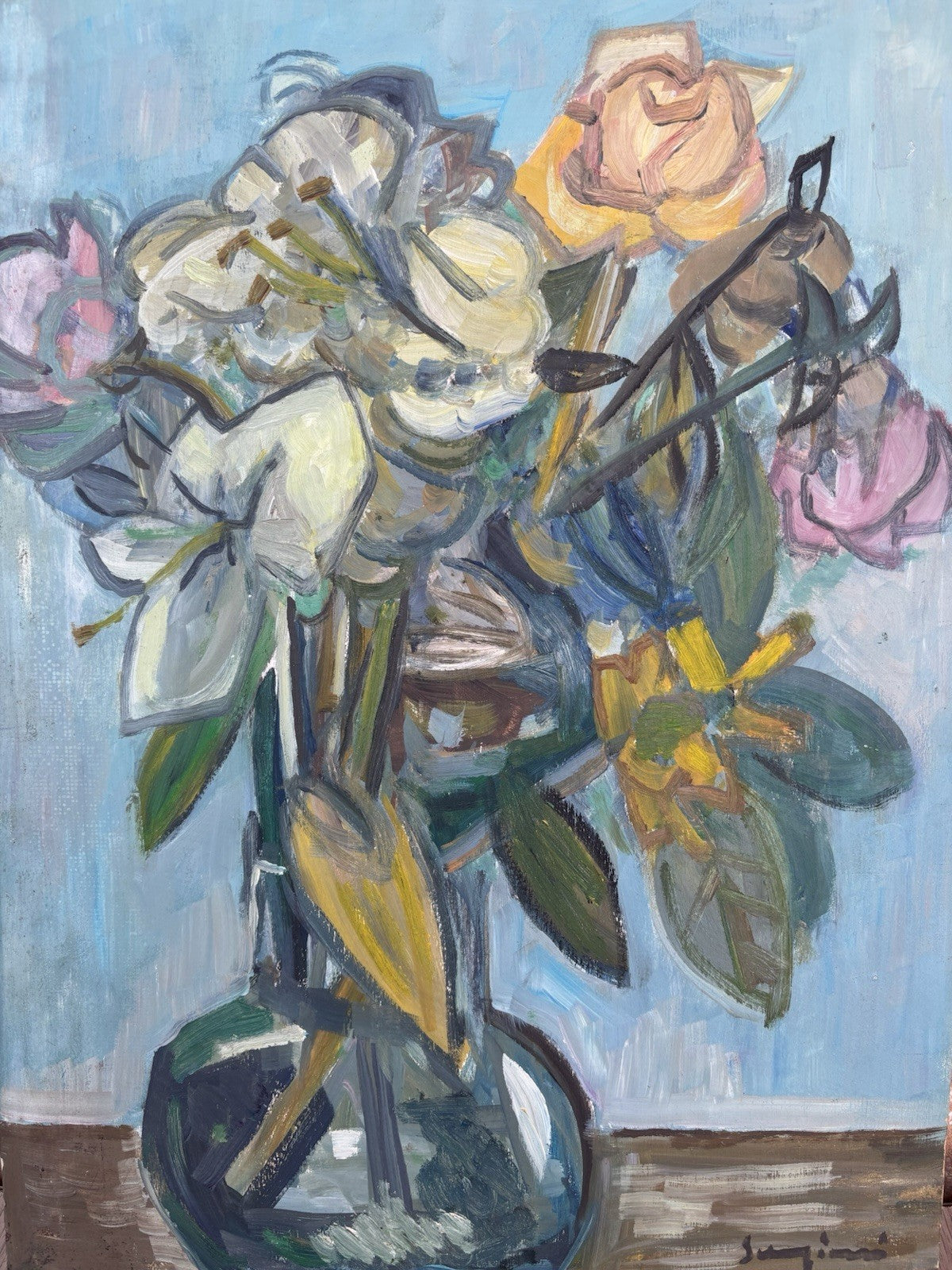 Quadro -Vaso Con Fiori- Mario Sangiovanni- dipinto a olio su tavola