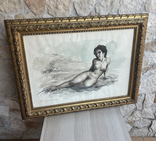 Quadro -Nudo Di Donna- Alfonso Grassi litografia colorata a mano