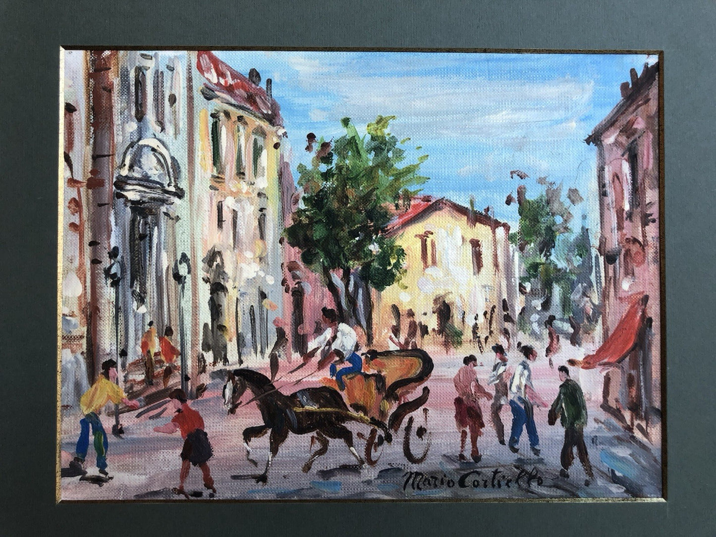 Quadro -Carrozzella Con Figure- Mario Cortiello dipinto a olio