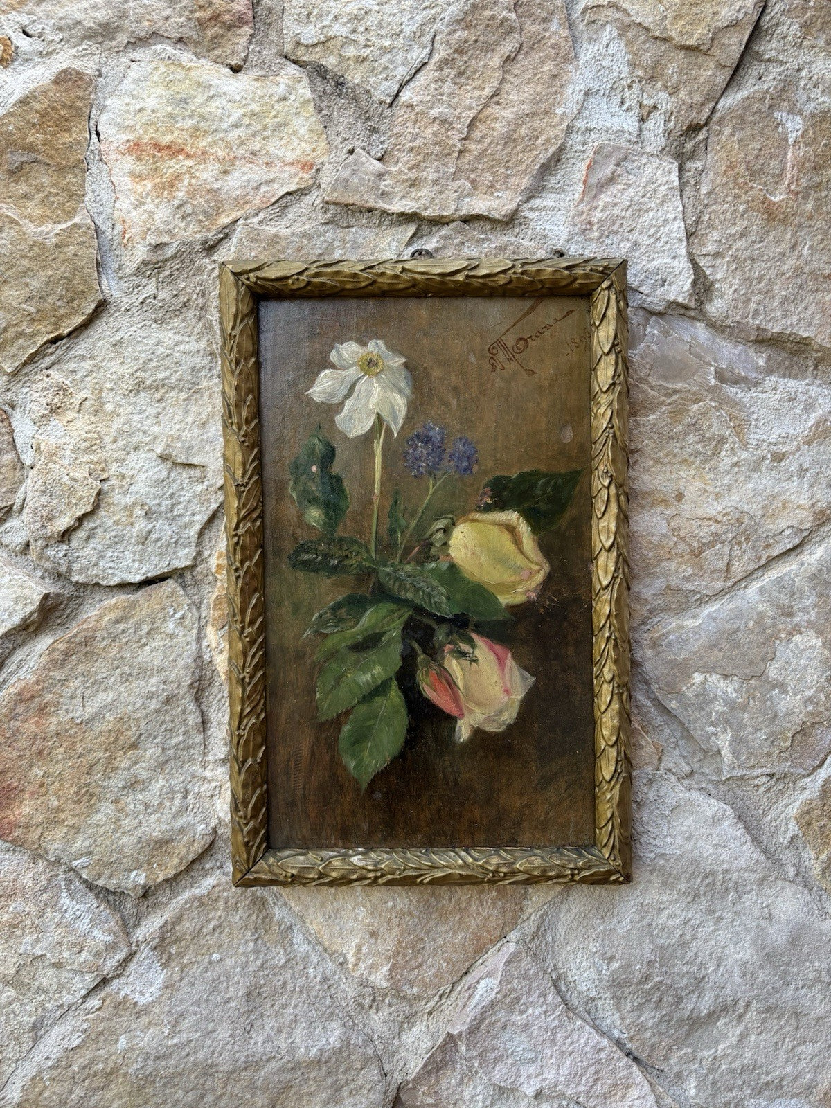 Quadro antico -Fiori- dipinto a olio su tavola