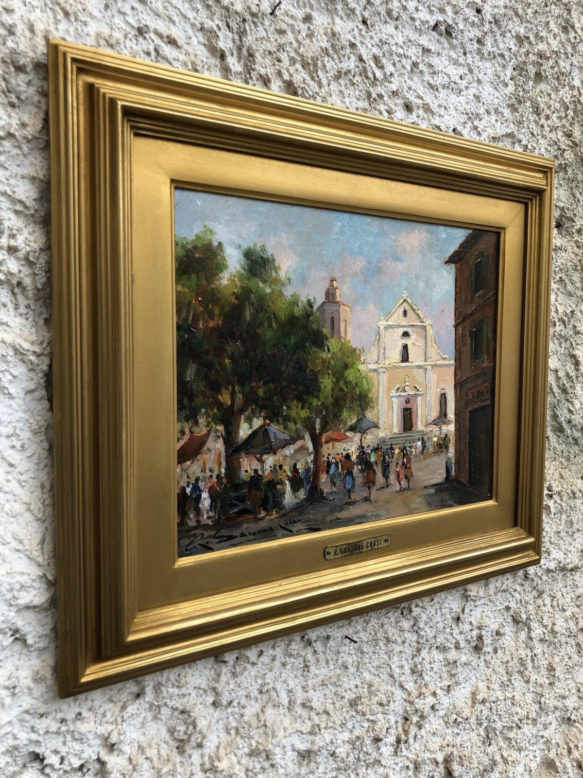 Quadro -Piazza Con Chiesa- dipinto a olio