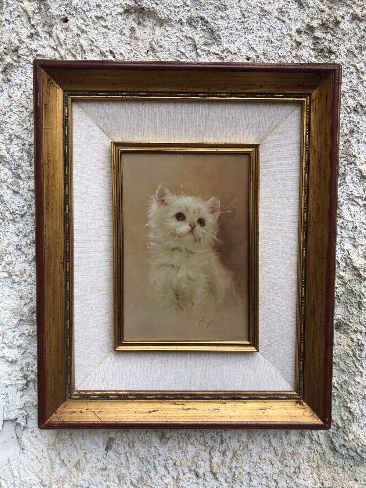 Quadro vintage-Gatto-dipinto a olio su tavola
