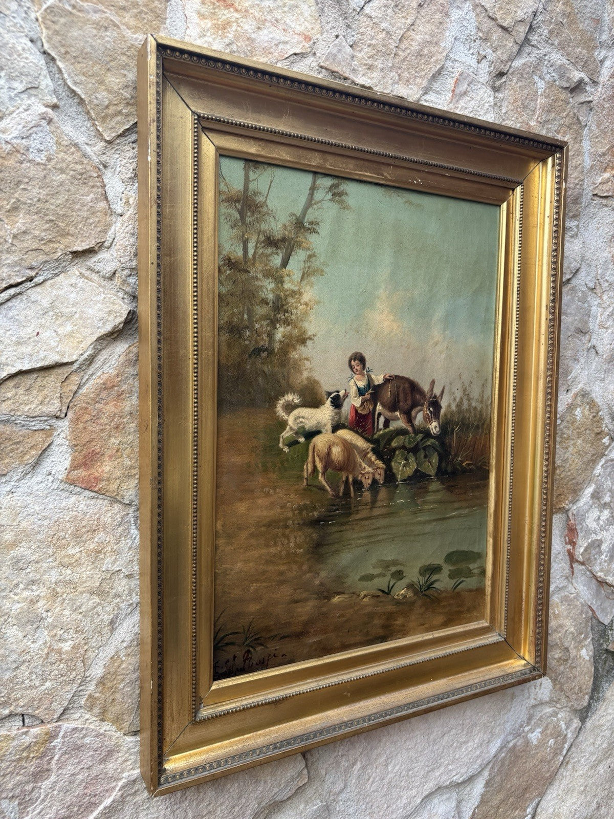 Quadro antico -Paesaggio Bucolico- dipinto a olio su tela