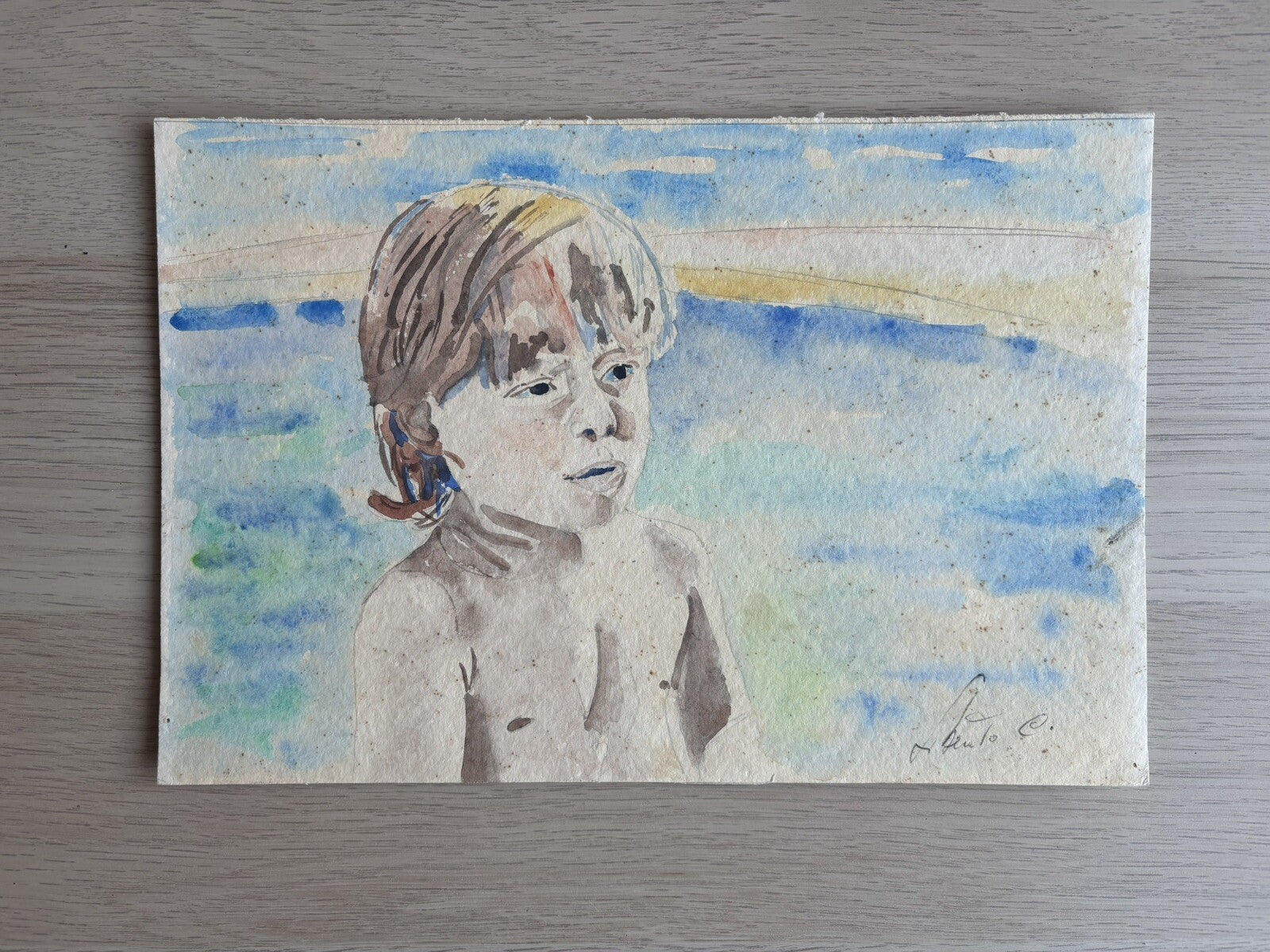Quadro -Figura Bambino- acquerello su carta