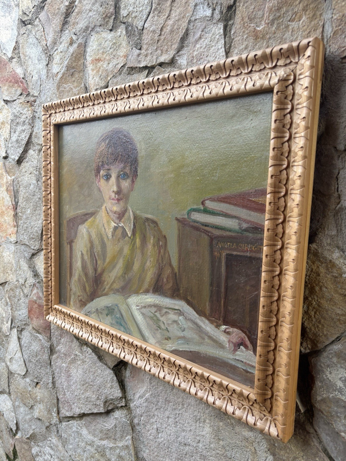 Quadro -Giovane In Lettura- Angela Carugati- dipinto a olio