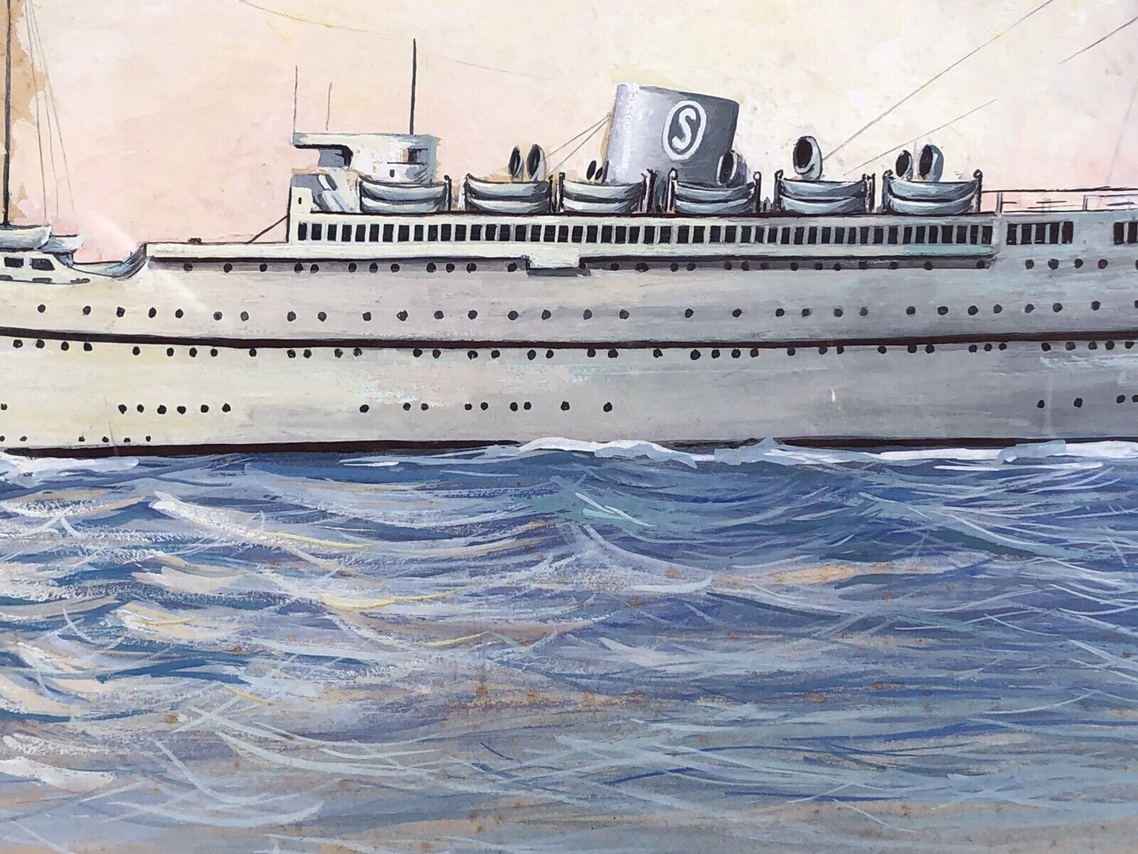 Quadro dipinto Nave “Venezuela Grimaldi Siosa Line” vintage