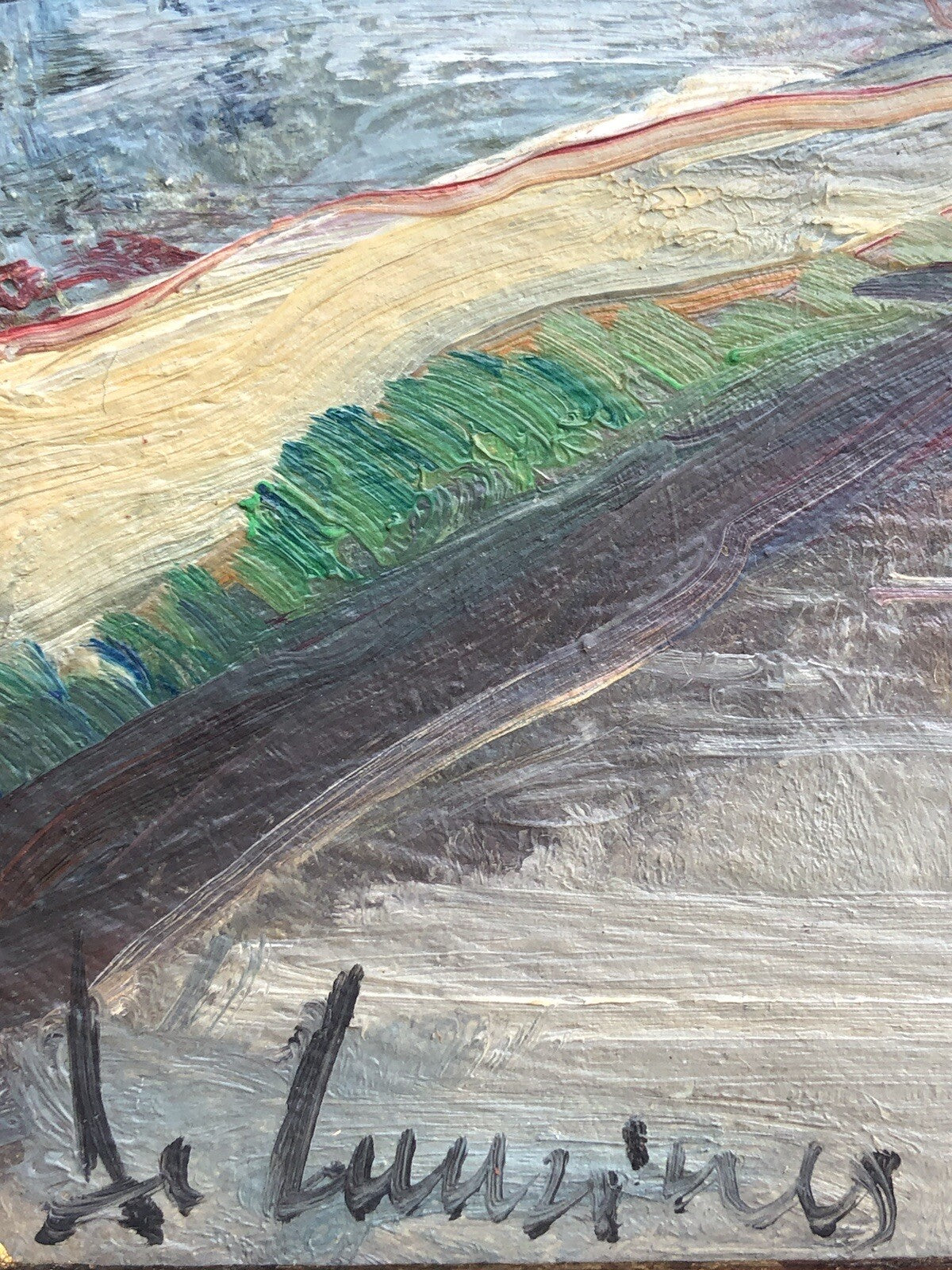 Quadro vintage -Paesaggio Con Fiume- dipinto a olio