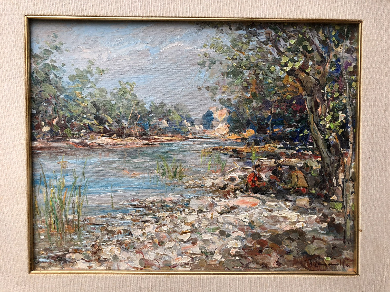 Quadro -Paesaggio Con Ruscello- dipinto a olio su tela
