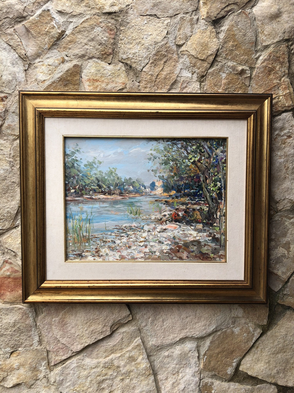 Quadro -Paesaggio Con Ruscello- dipinto a olio su tela