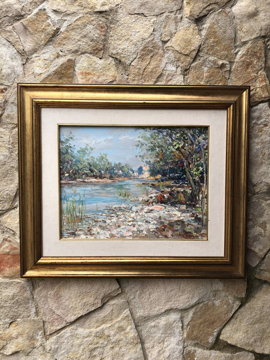 Quadro -Paesaggio Con Ruscello- dipinto a olio su tela