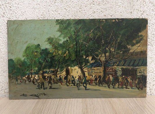 Quadro vintage -Paesaggio Con Figure- dipinto a olio