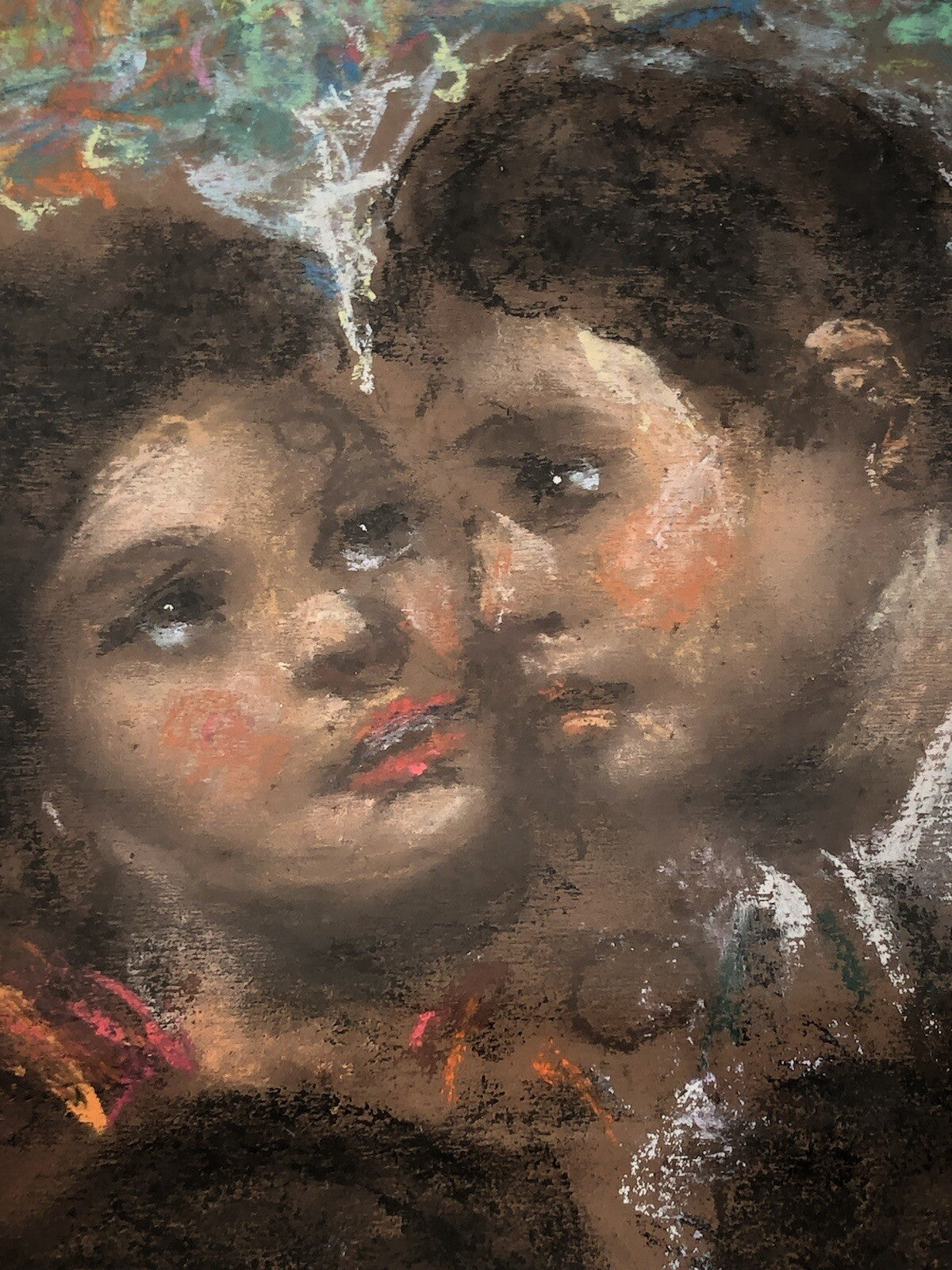 Quadro vintage -Figure Scugnizzi- realizzato a pastello su tavoletta