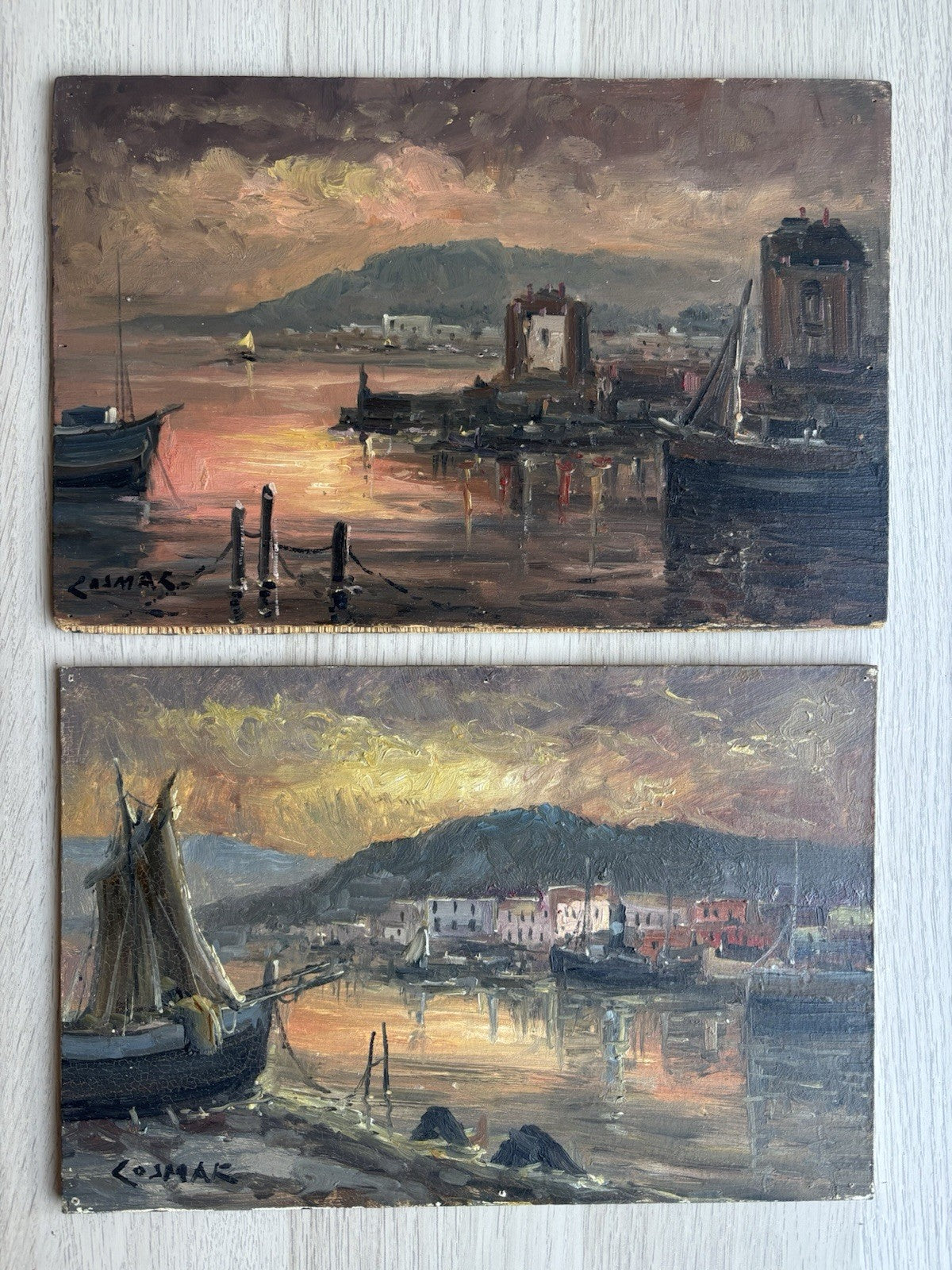 Coppia quadri -Marine Al Tramonto- Jan Cosmak  dipinti a olio