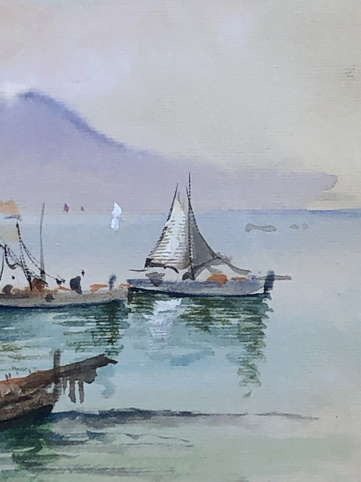 Quadro vintage -Marina Napoli- dipinto ad acquerello