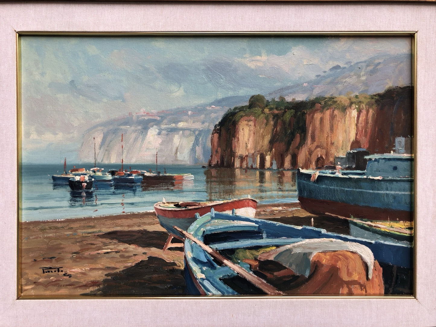 Quadro -Marina Con Barche- dipinto a olio su tela