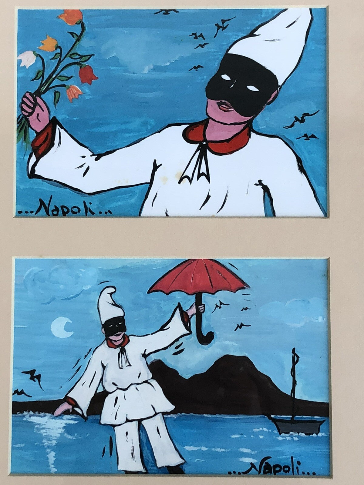 Quadro Vintage Pulcinella Dipinti A Tecnica Mista
