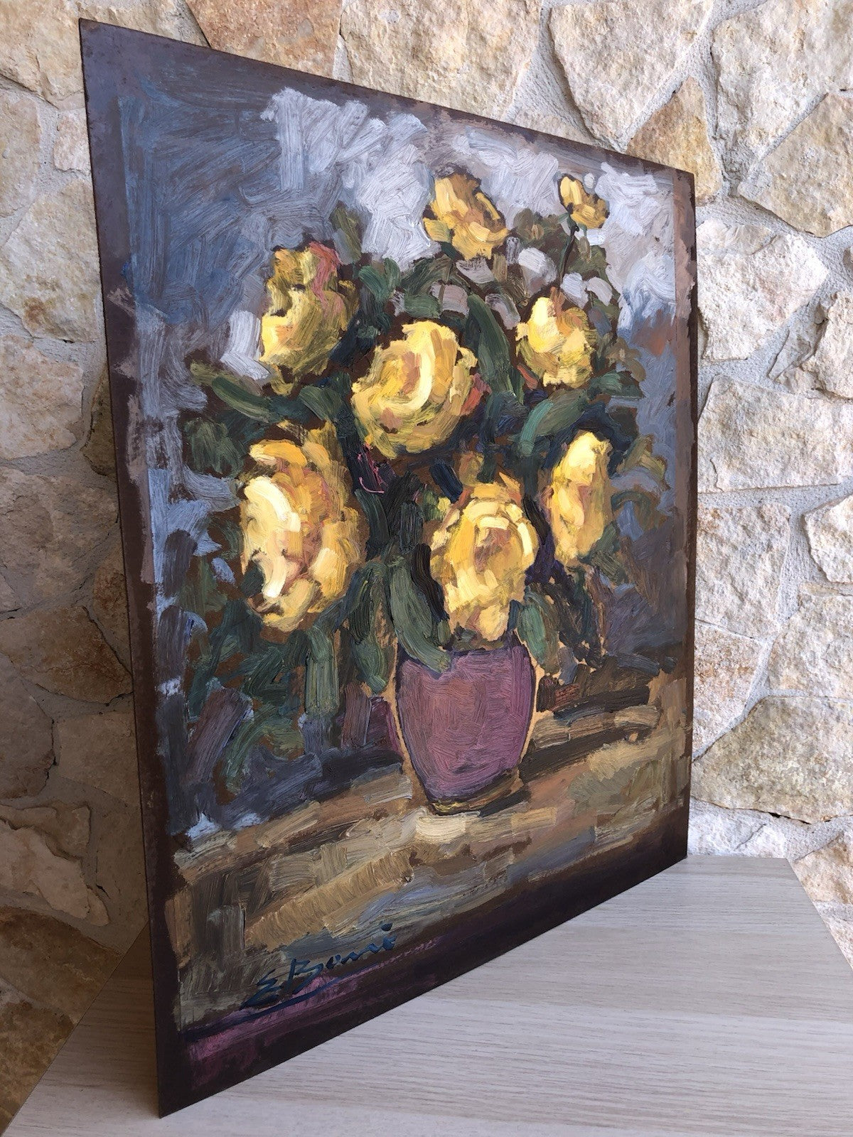 Quadro -Rose Gialle- dipinto a olio