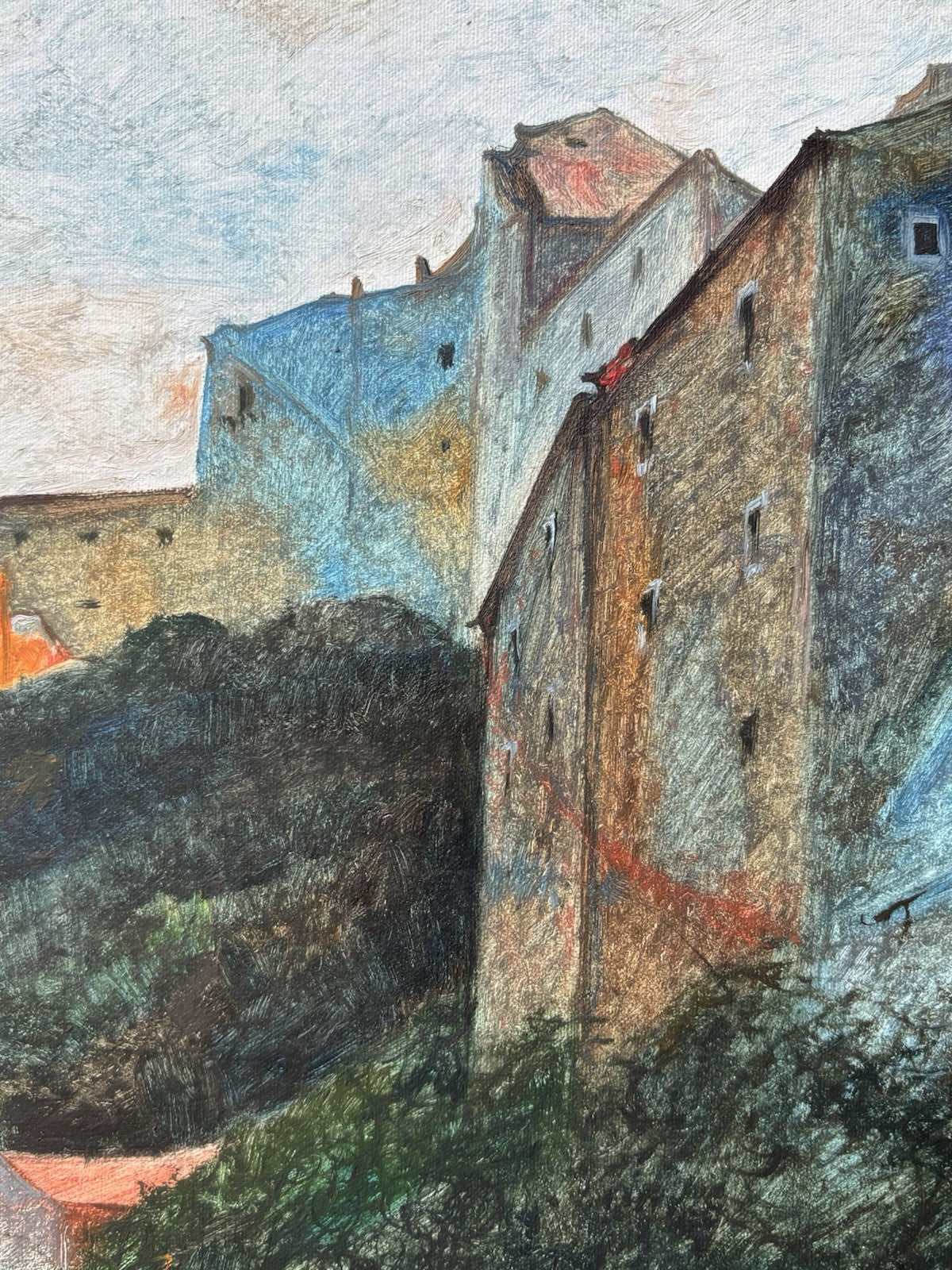 Quadro -Paesaggio Con Case- Achille Capaldo dipinto a olio su tela