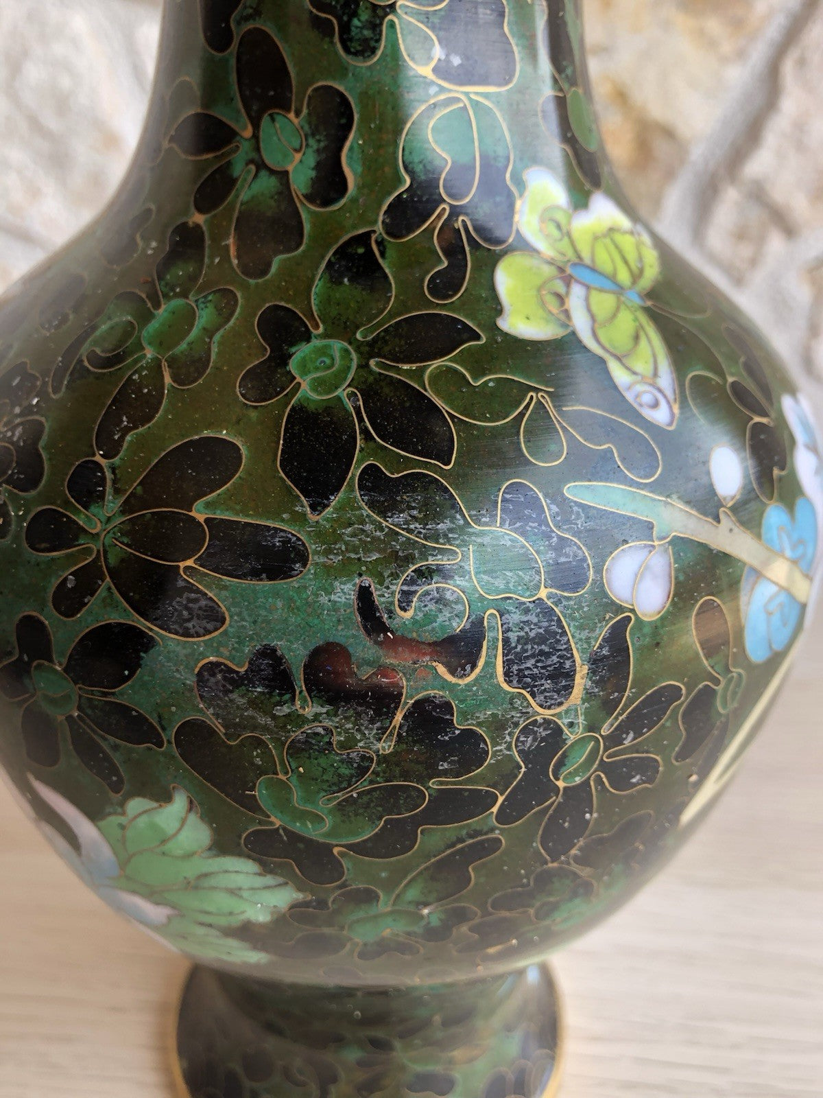 Vaso Vintage In Ottone E Cloisonne Cinese