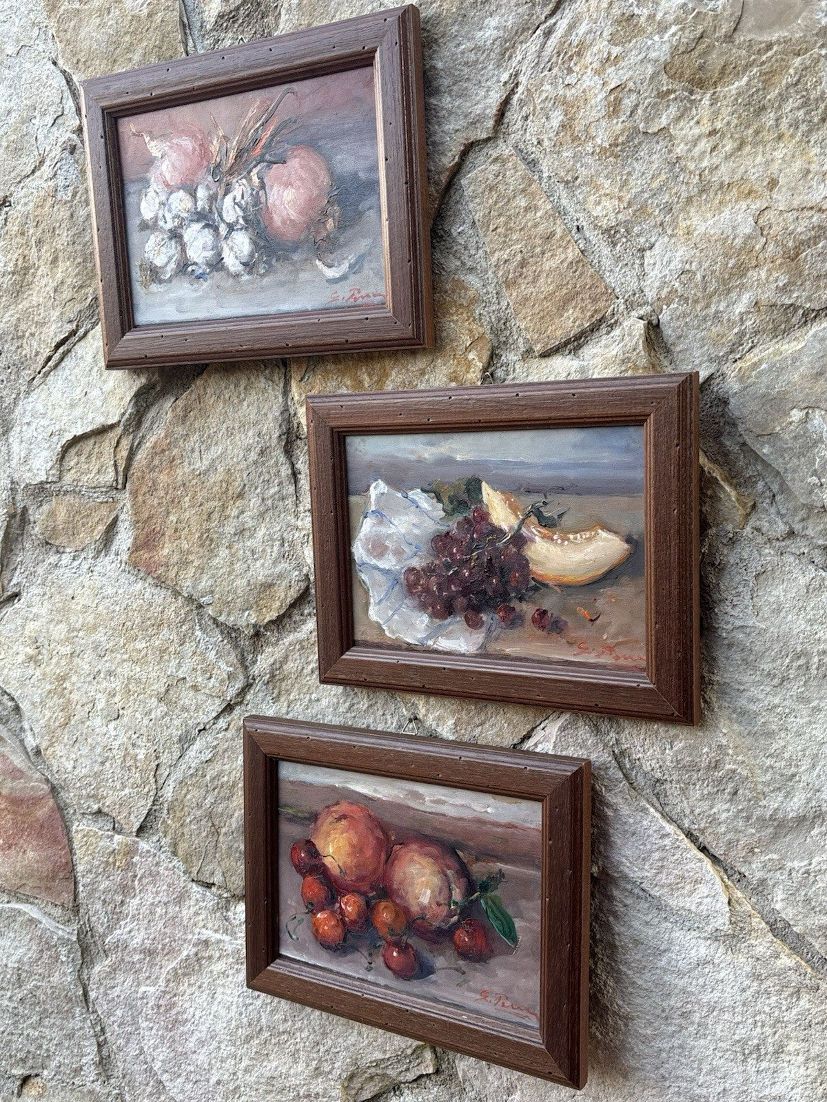 Tris di quadri miniature -Natura Morta- Giovanni Pane- dipinti a olio