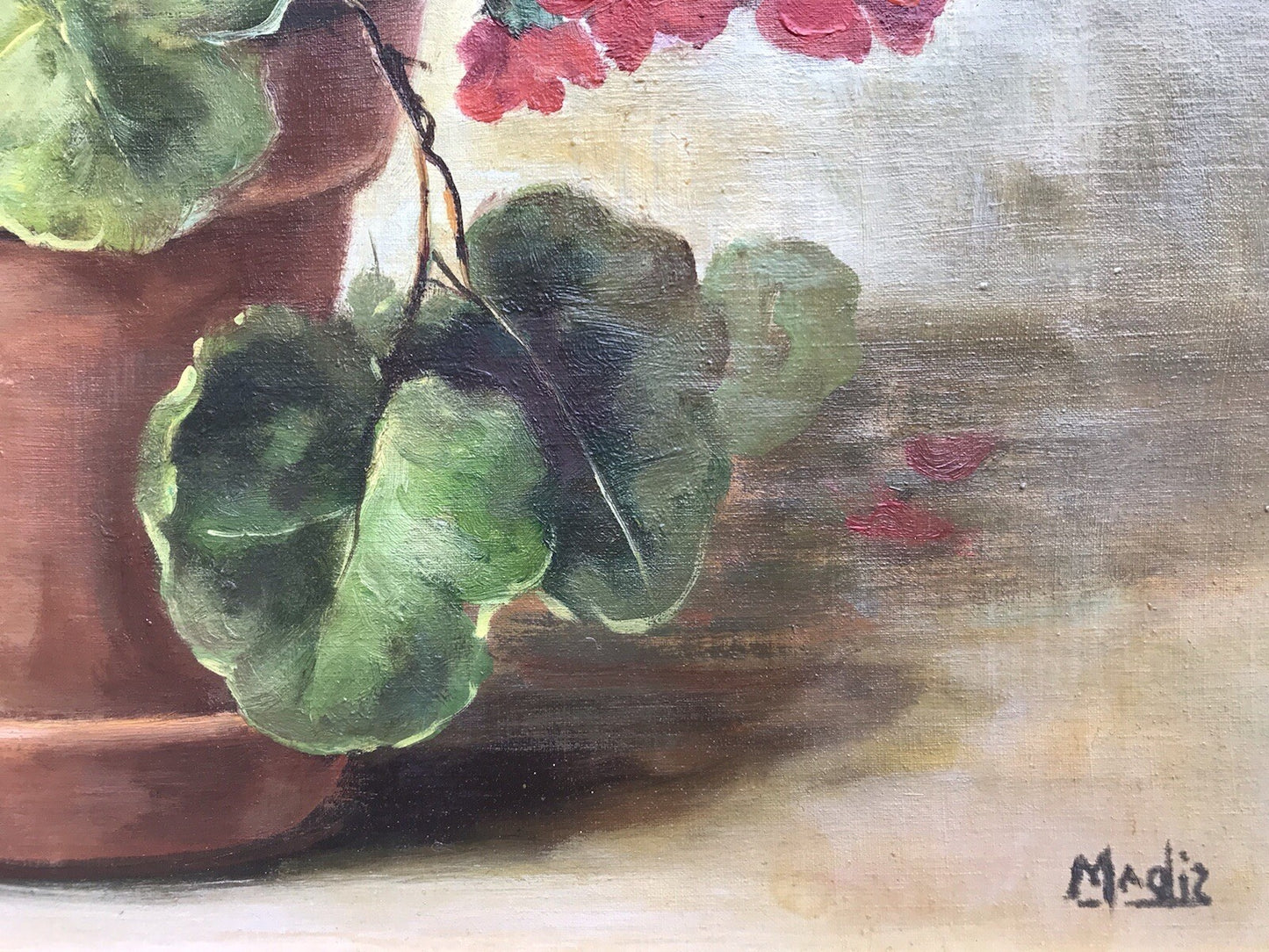 QUADRO VINTAGE -VASO CON GERANI-DIPINTO A OLIO SU TELA