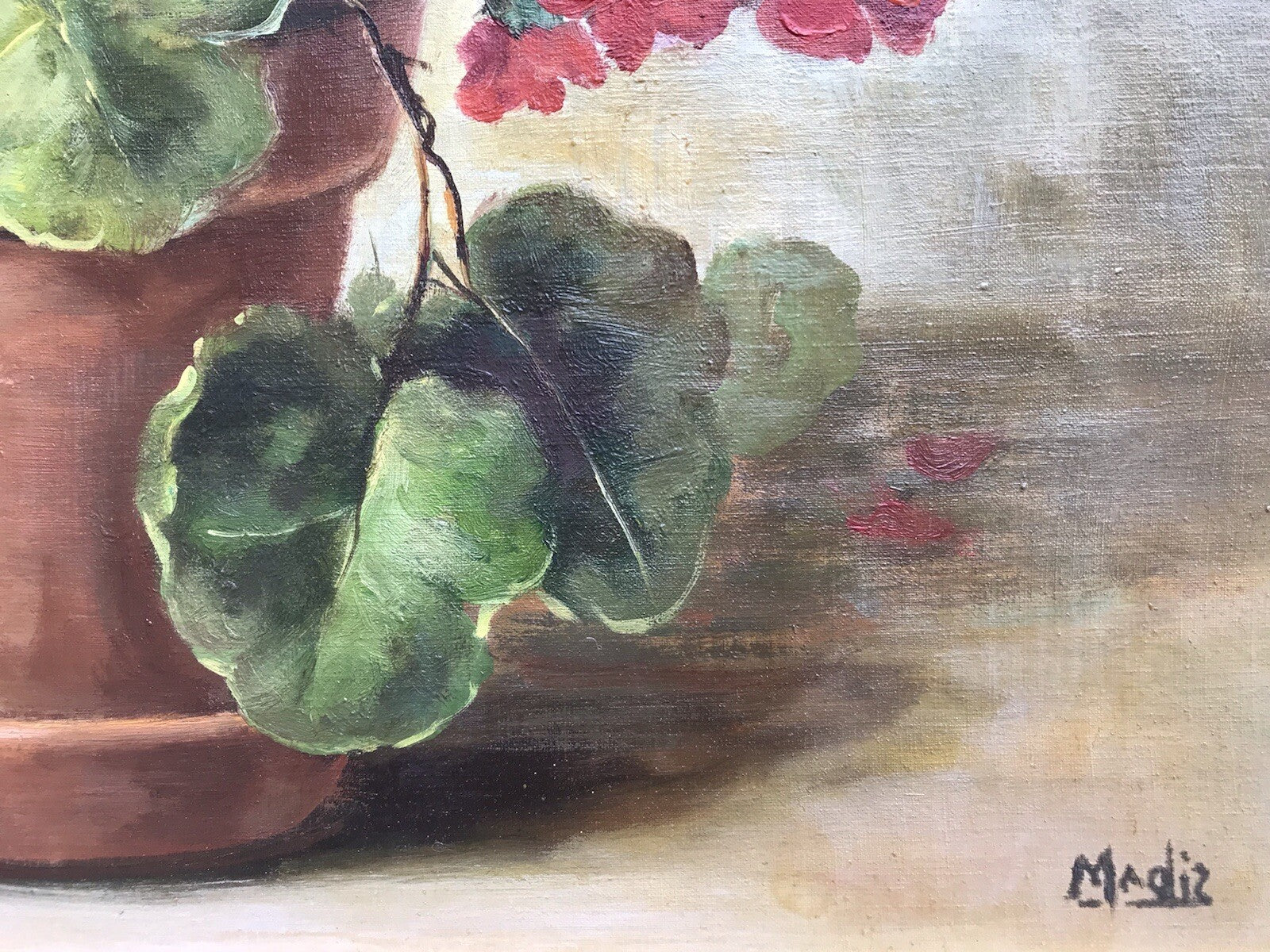 QUADRO VINTAGE -VASO CON GERANI-DIPINTO A OLIO SU TELA