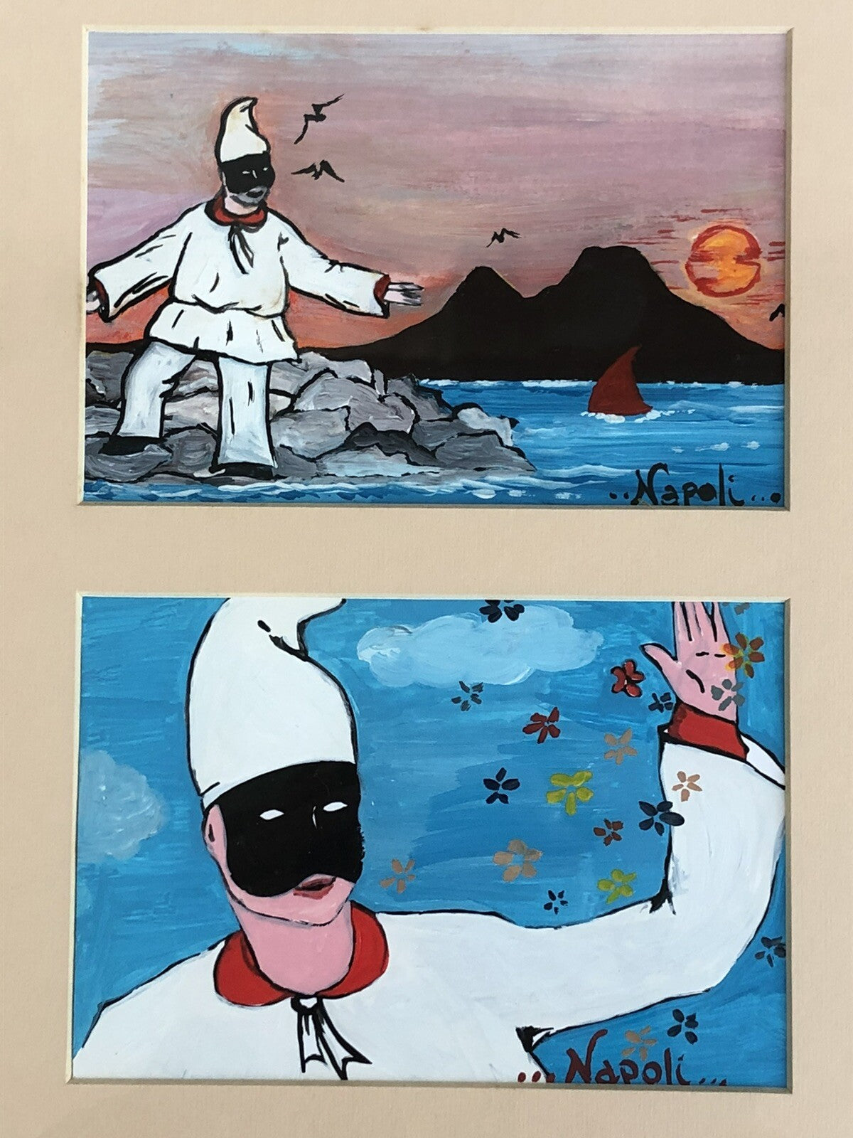 Quadro Vintage Pulcinella Dipinti A Tecnica Mista