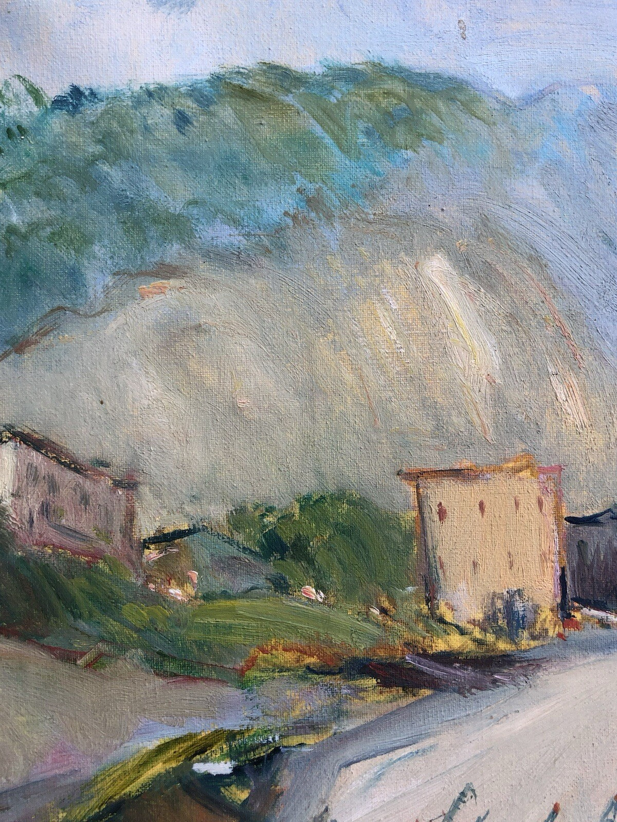 Quadro vintage -Porto Con Barche- dipinto a olio su tela