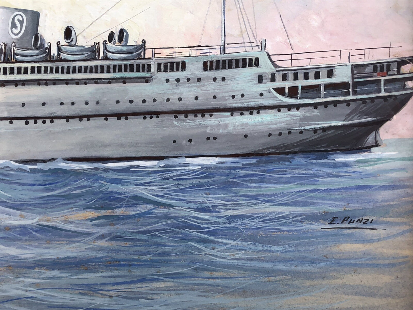 Quadro dipinto Nave “Venezuela Grimaldi Siosa Line” vintage