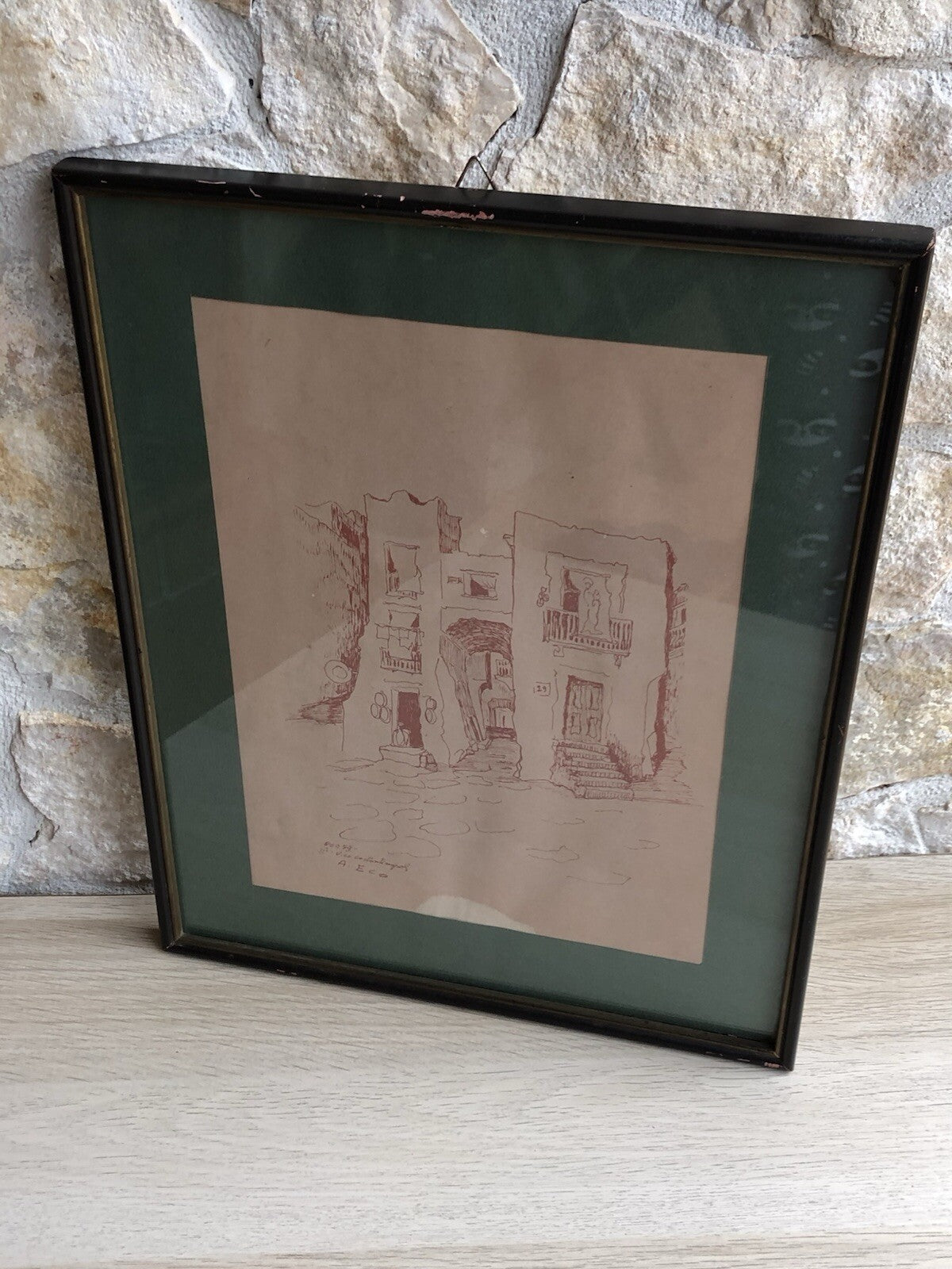 Quadro -Vico Costantinopoli- disegno a tecnica mista su carta
