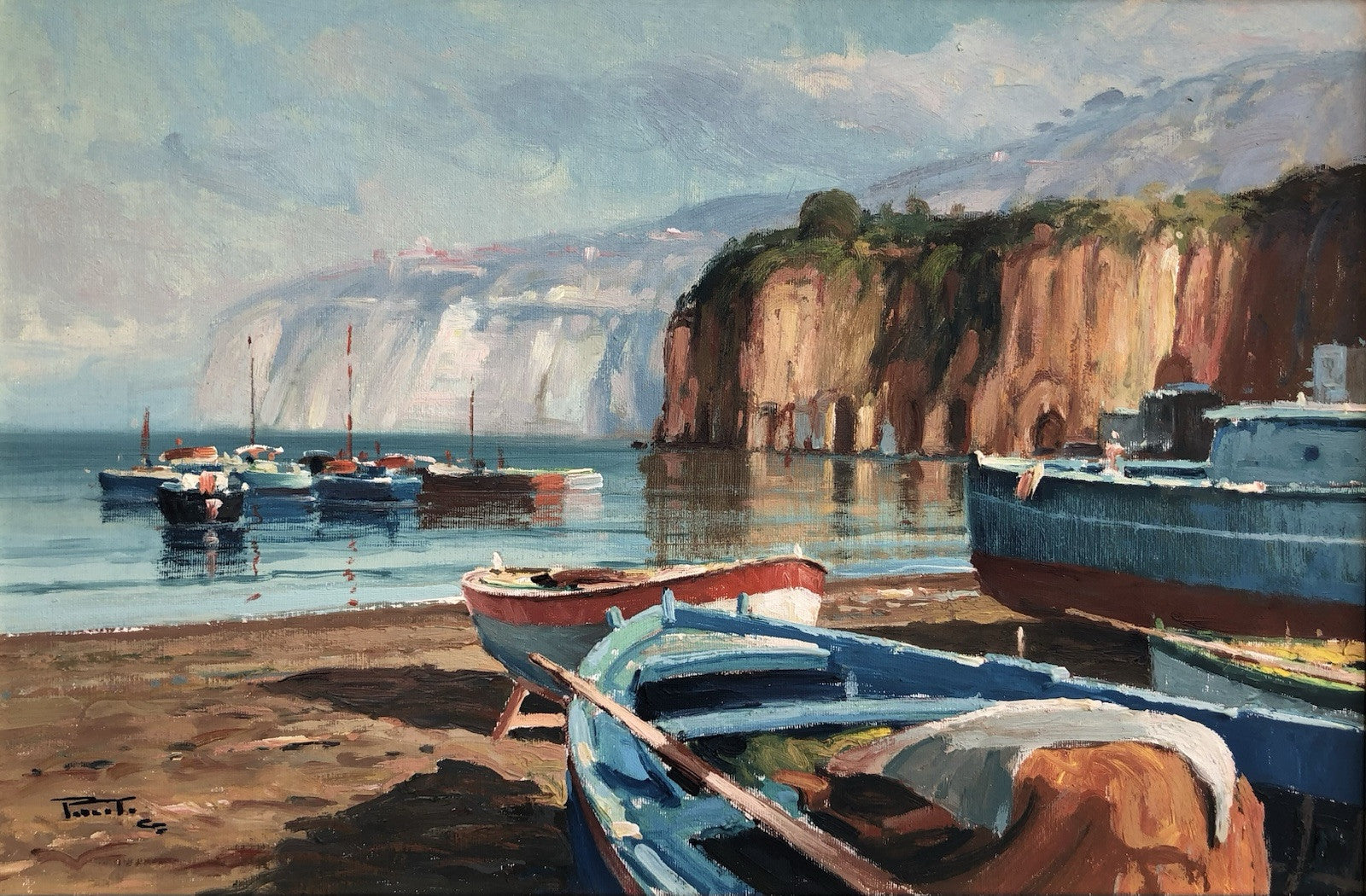 Quadro -Marina Con Barche- dipinto a olio su tela