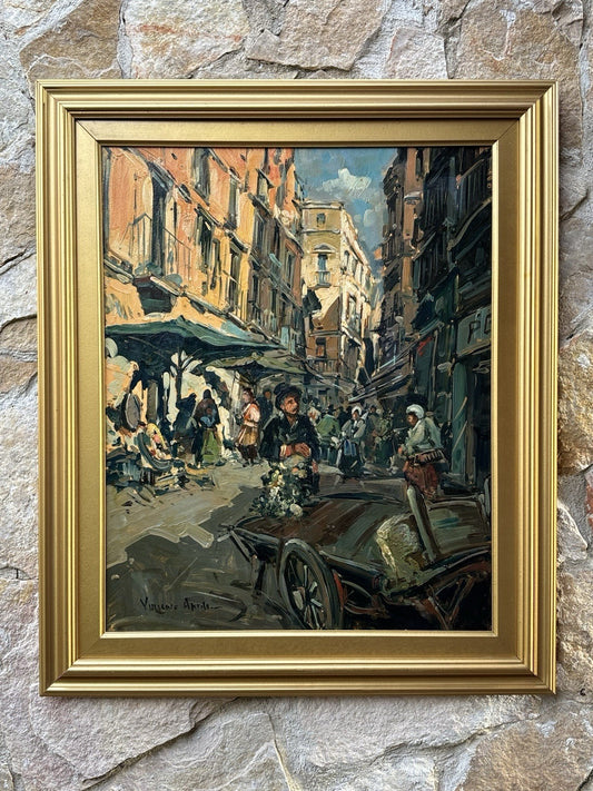 Quadro -Mercato Napoli- Vincenzo Aprile dipinto a olio