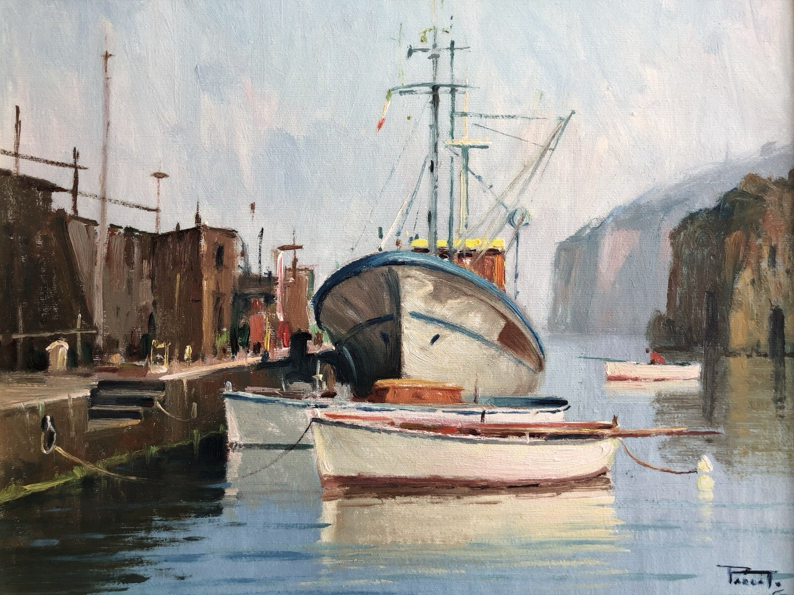 Quadro -Barche All’Ormeggio- dipinto a olio su tela