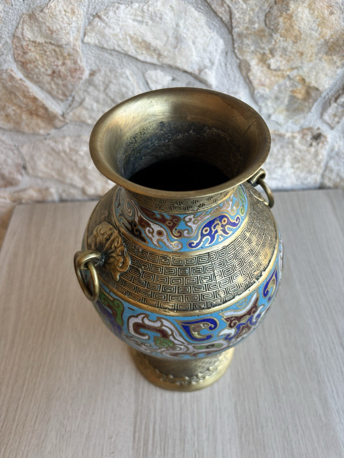 Vaso Vintage In Ottone E Smalto Cloisonnè