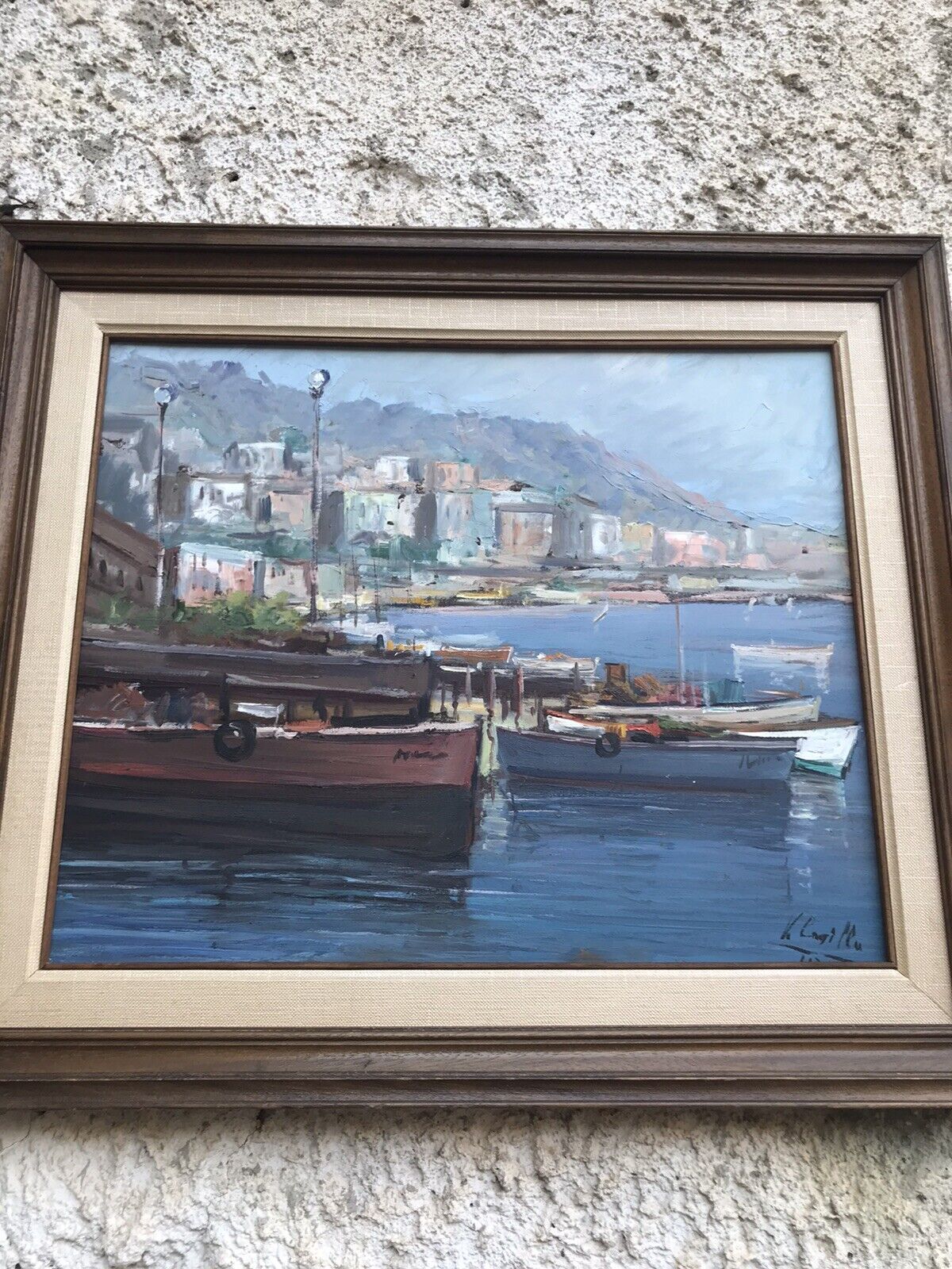QUADRO VINTAGE -MARINA-DIPINTO A OLIO SU TAVOLETTA